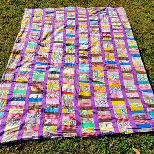 Handmade Patchwork Quilt Home Ec Project With Purple Borders No Batting